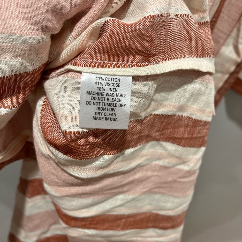 NWT Pearl by Lela Rose Striped Midi Shirtdress Blush Multi Cotton Linen Blend,M - Picture 10 of 11